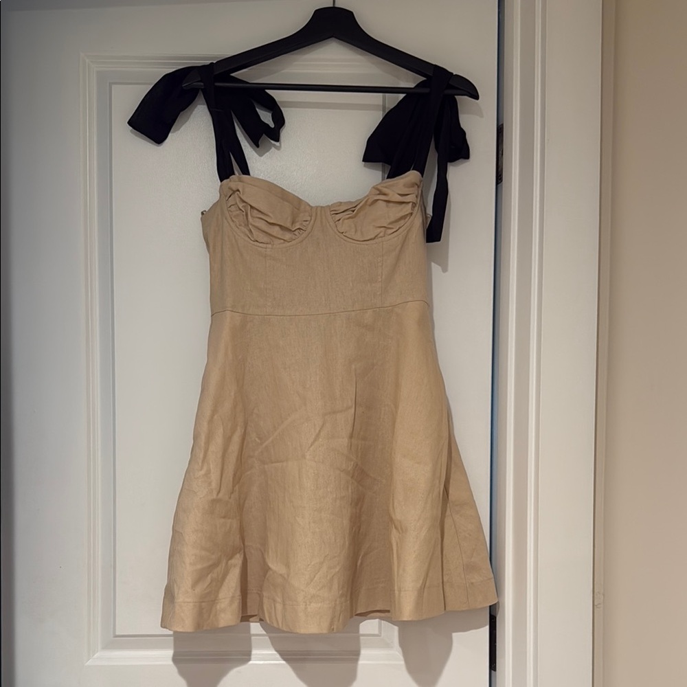 Zara Tan Mini Dress with Black Bow Straps